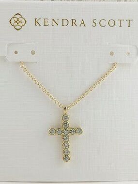 Kendra Scott White Crystal Gold Cross Necklace